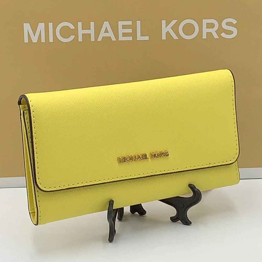 MICHAEL KORS JET SET TRAVEL LARGE TRIFOLD WALLET SUNSHINE COLOR